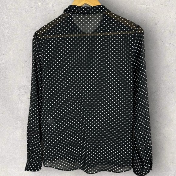 Sezane Black Tomboy Shirt Sheer Blouse Size 36 French US 4 Polka Dot Collared - Picture 11 of 12